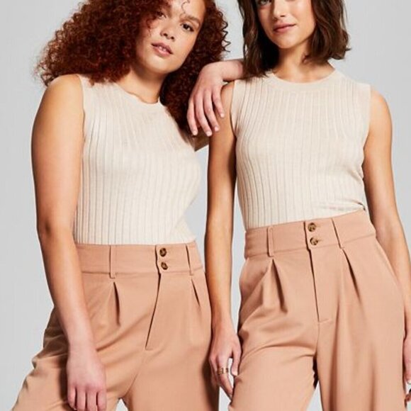 And Now This Women's Size Small Light Beige Ribbed Sleeveless Sweater Tank NWT - Picture 1 of 6